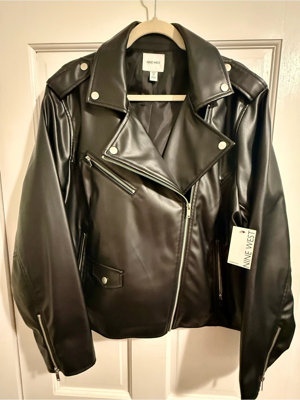 NWT Nine West Faux Leather Black Moto Jacket